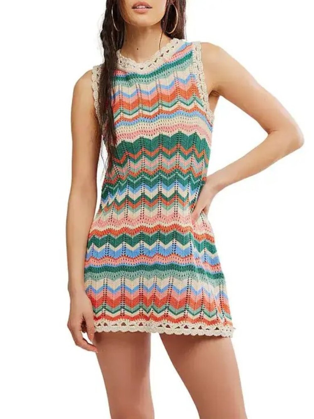 Free People Sandy Mae Crochet Mini Dress Multicollor Size L